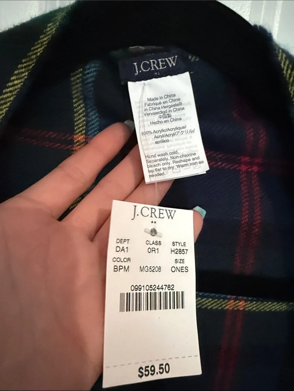 J.Crew Plaid Cape Scarf Navy Green Classic Tartan Check